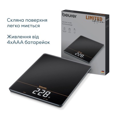 Ваги Beurer кухонні, 15кг, сенс. керування, АААx3 в комплекті, скло, чорний (KS_34_LE) Ваги Beurer кухонні, 15кг, сенс. керування, АААx3 в комплекті, скло, чорний (KS_34_LE)