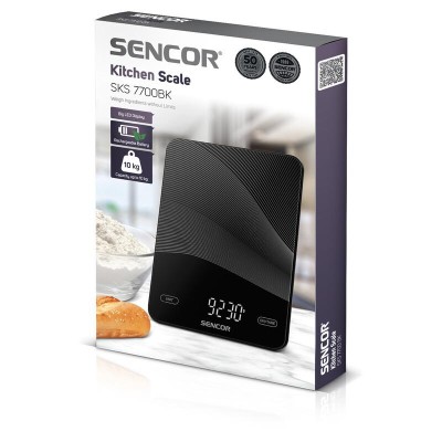 Ваги Sencor кухонні, 10кг, акумулятор 250mAh, USB-C, сенс. керув., скло, чорний (SKS7700BK) Ваги Sencor кухонні, 10кг, акумулятор 250mAh, USB-C, сенс. керув., скло, чорний (SKS7700BK)