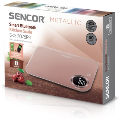 Ваги Sencor кухонні, 5кг, підключення до смартфону, AAAx2, пластик, рожевий (SKS7075RS) Ваги Sencor кухонні, 5кг, підключення до смартфону, AAAx2, пластик, рожевий (SKS7075RS)