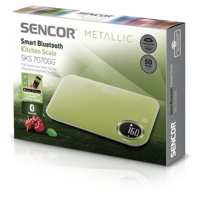 Ваги Sencor кухонні, 5кг, підключення до смартфону, AAAx2, пластик, салатовий (SKS7070GG) Ваги Sencor кухонні, 5кг, підключення до смартфону, AAAx2, пластик, салатовий (SKS7070GG)