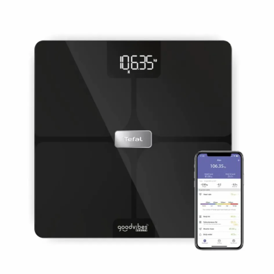 Ваги Tefal підлогові Body Fat Goodvibes Health, 180кг, 1 х Li-ion, кабель USB в комплекті, скло, чорний (BM9670S1) Ваги Tefal підлогові Body Fat Goodvibes Health, 180кг, 1 х Li-ion, кабель USB в комплекті, скло, чорний (BM9670S1)