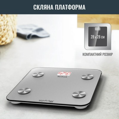 Ваги Tefal підлогові Goodvibes Life, 160кг, Bluetooth, AAAx3 в комплекті, скло, сірий (BM9600S1) Ваги Tefal підлогові Goodvibes Life, 160кг, Bluetooth, AAAx3 в комплекті, скло, сірий (BM9600S1)