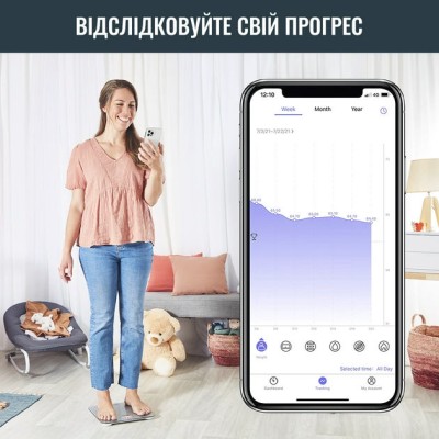 Ваги Tefal підлогові Goodvibes Life, 160кг, Bluetooth, AAAx3 в комплекті, скло, сірий (BM9600S1) Ваги Tefal підлогові Goodvibes Life, 160кг, Bluetooth, AAAx3 в комплекті, скло, сірий (BM9600S1)