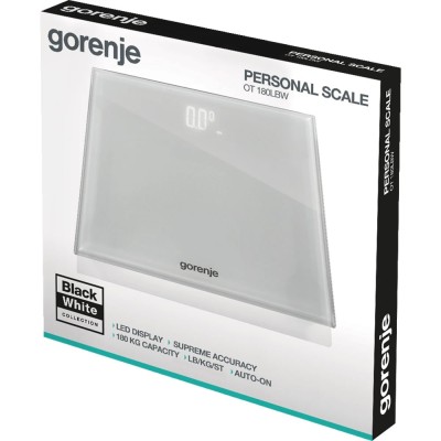 Ваги підлогові Gorenje, 180 кг, дисплей, скло, білий (OT180LBW)