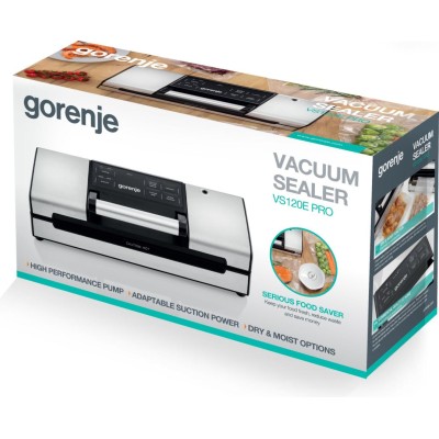 Вакууматор Gorenje для пакетів, 120Вт, 30см, електронне керування, +10 пакетів, нерж, чорний (VS120EPRO) Вакууматор Gorenje для пакетів, 120Вт, 30см, електронне керування, +10 пакетів, нерж, чорний (VS120EPRO)