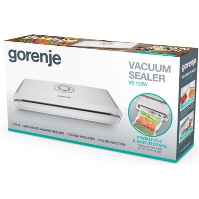 Вакууматор Gorenje для пакетів, 120Вт, 30см, електронне керування, +10 пакетів, пластик, білий (VS120W) Вакууматор Gorenje для пакетів, 120Вт, 30см, електронне керування, +10 пакетів, пластик, білий (VS120W)