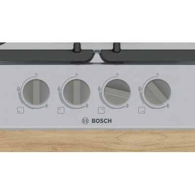 Варильна поверхня Bosch газова, 60см, чавун, WOK, нерж (PGH6B5K90R)