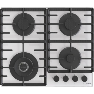 Варильна поверхня Gorenje газова на склі, 60см, чавун, білий (GTW642SYW)