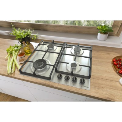 Варильна поверхня Gorenje газова, 60см, чавун, конфорка Wok, нерж (GW641EBX)