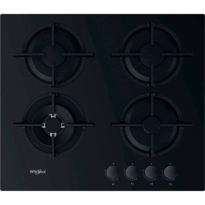 Варильна поверхня Whirlpool газова на склі, 60см, чавун, конфорка з подвійним рядом полум'я, чорний (GOR625/NB1)