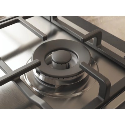 Варильна поверхня Whirlpool газова, 60см, чавун, конфорка з подвійним рядом полум'я, нерж (TKRL661IXEU)