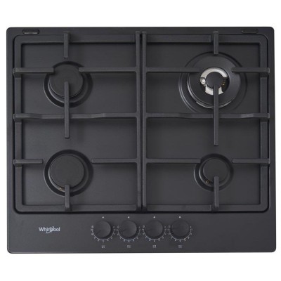 Варильна поверхня Whirlpool газова, 60см, чавун, конфорка з подвійним рядом полум'я, чорний (TGML661NB)