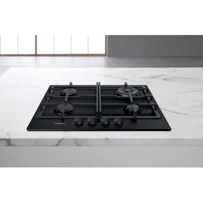 Варильна поверхня Whirlpool газова, 60см, чавун, конфорка з подвійним рядом полум'я, чорний (TGML661NB)