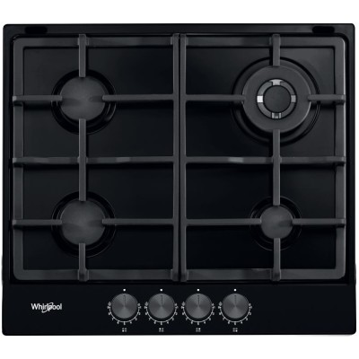 Варильна поверхня Whirlpool газова, 60см, чавун, конфорка з подвійним рядом полум'я, чорний (TKRL661NB)