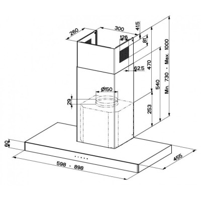 Витяжка Faber купольні, 90см, 1186м.куб/год, Stilo Glass Smart X/V A90, нерж