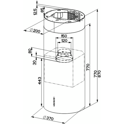 Витяжка Faber острівна, 37см, 1136м.куб/год, Cylindra Isola Evo Plus Bk Matt A37, чорний матовий