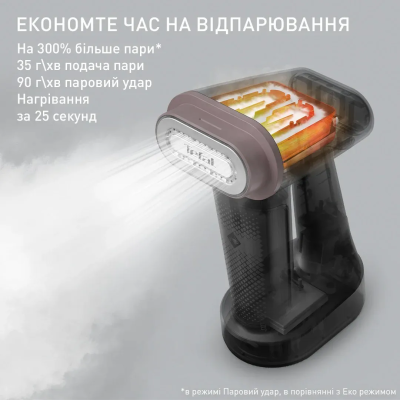 Відпарювач Tefal компактний Pure Force 3в1, 1800Вт, 180мл, постійна пара - 35гр, керам. підошва, чорно-рожевий (DT8765E0) Відпарювач Tefal компактний Pure Force 3в1, 1800Вт, 180мл, постійна пара - 35гр, керам. підошва, чорно-рожевий (DT8765E0)