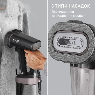 Відпарювач Tefal компактний Pure Force 3в1, 1800Вт, 180мл, постійна пара - 35гр, керам. підошва, чорно-рожевий (DT8765E0) Відпарювач Tefal компактний Pure Force 3в1, 1800Вт, 180мл, постійна пара - 35гр, керам. підошва, чорно-рожевий (DT8765E0)