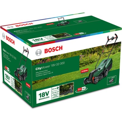Газонокосарка акумуляторна Bosch CityMower 18V-32-300 18В акб 1х4А·год 34см 31л 30-60мм 9.4кг Газонокосарка акумуляторна Bosch CityMower 18V-32-300 18В акб 1х4А·год 34см 31л 30-60мм 9.4кг