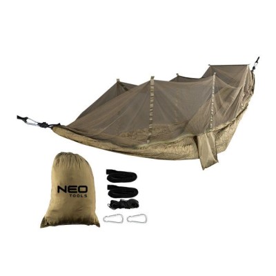 Гамак Neo Tools, з москітною сіткою, матеріал нейлон 210T, 330x140см, до 200кг, шнури, сумка для перенесення, зелений Гамак Neo Tools, з москітною сіткою, матеріал нейлон 210T, 330x140см, до 200кг, шнури, сумка для перенесення, зелений