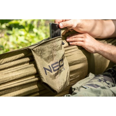 Гамак Neo Tools, матеріал нейлон 210T, 330x140см, до 200кг, шнури, сумка для перенесення, зелений Гамак Neo Tools, матеріал нейлон 210T, 330x140см, до 200кг, шнури, сумка для перенесення, зелений