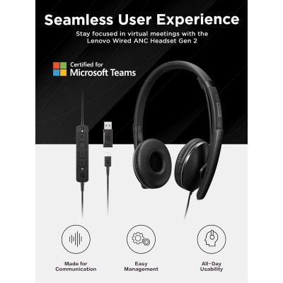 Гарнітура Lenovo Wired ANC Headset Gen 2 (Teams) (4XD1M45627) Гарнітура Lenovo Wired ANC Headset Gen 2 (Teams) (4XD1M45627)