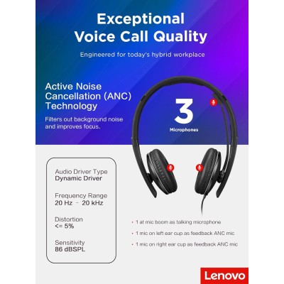 Гарнітура Lenovo Wired ANC Headset Gen 2 (Teams) (4XD1M45627) Гарнітура Lenovo Wired ANC Headset Gen 2 (Teams) (4XD1M45627)