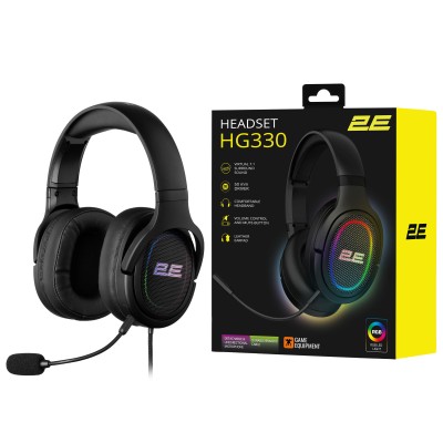 Гарнітура ігрова 2E GAMING HG330, 7.1, USB-A, RGB, 2м, чорний (2E-HG330BK-7.1)