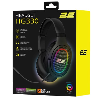 Гарнітура ігрова 2E GAMING HG330, 7.1, USB-A, RGB, 2м, чорний (2E-HG330BK-7.1)