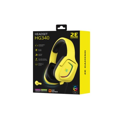 Гарнітура ігрова 2E GAMING HG340, 7.1, USB-A, RGB, 2м, жовтий (2E-HG340YW-7.1)