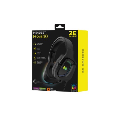 Гарнітура ігрова 2E GAMING HG340, 7.1, USB-A, RGB, 2м, чорний (2E-HG340BK-7.1)