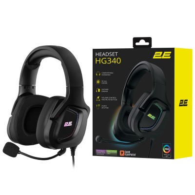Гарнітура ігрова 2E GAMING HG340, mini-jack/dual 3.5mm, RGB, 2м, чорний (2E-HG340BK)