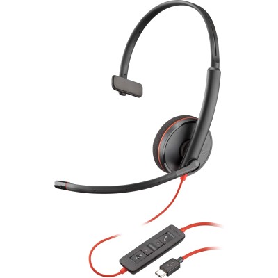 Гарнітура комп'ютерна моно On-ear Poly Blackwire 3210, USB-A, USB-C, всеспрямований, чорний Гарнітура комп'ютерна моно On-ear Poly Blackwire 3210, USB-A, USB-C, всеспрямований, чорний