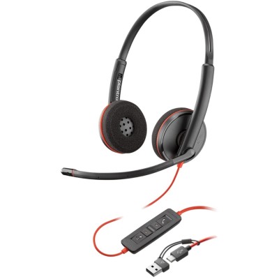 Гарнітура комп'ютерна стерео On-ear Poly Blackwire 3220, USB-A, USB-C, всеспрямований, чорний Гарнітура комп'ютерна стерео On-ear Poly Blackwire 3220, USB-A, USB-C, всеспрямований, чорний
