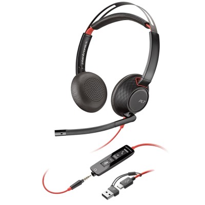 Гарнітура комп'ютерна стерео On-ear Poly Blackwire 5220, USB-A, USB-C, 3.5 мм, всеспрямований, noise canceling, чорний Гарнітура комп'ютерна стерео On-ear Poly Blackwire 5220, USB-A, USB-C, 3.5 мм, всеспрямований, noise canceling, чорний