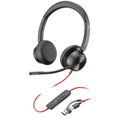 Гарнітура комп'ютерна стерео On-ear Poly Blackwire 8225-M, USB-A, USB-C, всеспрямований, ANC, Acoustic Fence, Microsoft Teams, ч