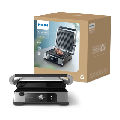 Гриль Philips прижимний Series 5000, 2200Вт, з`ємні пластини, розкриття на 180°, метал (HD6301/90) Гриль Philips прижимний Series 5000, 2200Вт, з`ємні пластини, розкриття на 180°, метал (HD6301/90)