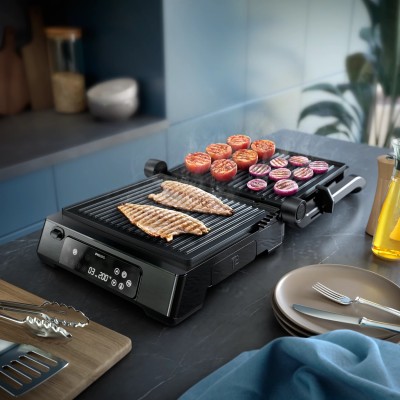 Гриль Philips прижимний Series 7000, 2200Вт, з`ємні пластини,термощуп, розкриття на 180°, метал, чорний (HD6307/70) Гриль Philips прижимний Series 7000, 2200Вт, з`ємні пластини,термощуп, розкриття на 180°, метал, чорний (HD6307/70)