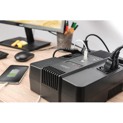 Джерело безперебійного живлення DIGITUS 800VA/480W, LED, RJ45, USB, 4xSchuko+3xC13 (DN-170111)