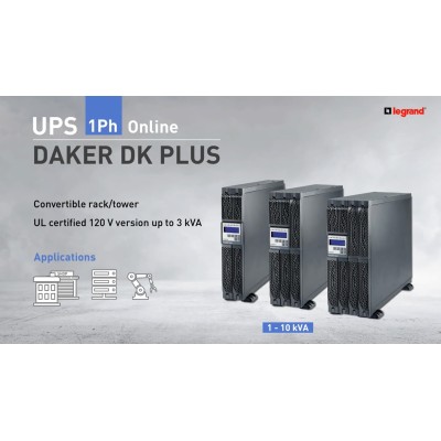 Джерело безперебійного живлення Legrand Daker DK Plus, 3000VA/2700W, RT2U, LCD, RS232, USB, EPO, 1xC19, 6xC13 (310172) Джерело безперебійного живлення Legrand Daker DK Plus, 3000VA/2700W, RT2U, LCD, RS232, USB, EPO, 1xC19, 6xC13 (310172)