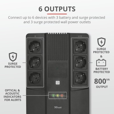 Джерело безперебійного живлення Trust Maxxon 800VA UPS with 6 standard wall power outlets BLACK (23326_TRUST) Джерело безперебійного живлення Trust Maxxon 800VA UPS with 6 standard wall power outlets BLACK (23326_TRUST)