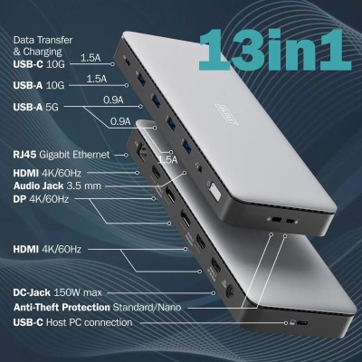 Док-станція DIGITUS USB-C > 3xHDMI/2xDP/4xUSB-A/USB-C/RJ54/DC/Audio Док-станція DIGITUS USB-C > 3xHDMI/2xDP/4xUSB-A/USB-C/RJ54/DC/Audio