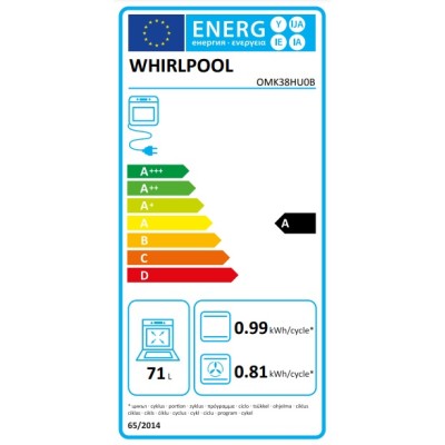 Духова шафа Whirlpool електрична, 71л, A, конвекція, чорний (OMK38HU0B)