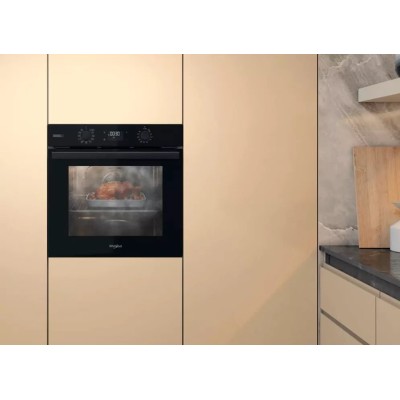 Духова шафа Whirlpool електрична, 71л, A+, дисплей, конвекція, телескопічні напрямні, пара, чорний (OMSR58CU1SB)