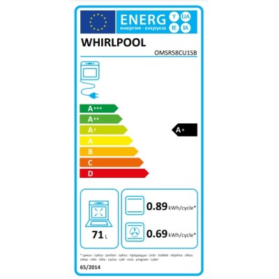 Духова шафа Whirlpool електрична, 71л, A+, дисплей, конвекція, телескопічні напрямні, пара, чорний (OMSR58CU1SB)