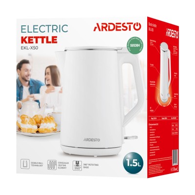 Електрочайник Ardesto 1.5л, Strix, подвійні стінки, білий глянець (EKL-X50) Електрочайник Ardesto 1.5л, Strix, подвійні стінки, білий глянець (EKL-X50)