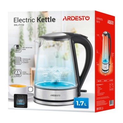 Електрочайник Ardesto 1.7л, Strix, скло, чорний (EKL-F110) Електрочайник Ardesto 1.7л, Strix, скло, чорний (EKL-F110)