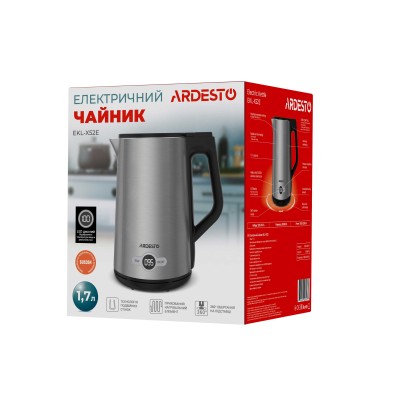 Електрочайник Ardesto Steel Collection 1.7л, Strix, LED дисплей, подвійні стінки, сріблястий (EKL-X52E) Електрочайник Ardesto Steel Collection 1.7л, Strix, LED дисплей, подвійні стінки, сріблястий (EKL-X52E)