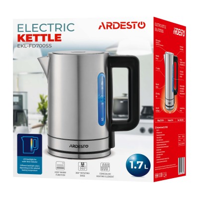 Електрочайник Ardesto Steel Collection 1.7л, Strix, метал, сріблястий (EKL-FD700SS) Електрочайник Ardesto Steel Collection 1.7л, Strix, метал, сріблястий (EKL-FD700SS)