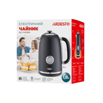 Електрочайник Ardesto Vintage Dream 1.8л, Strix, метал, чорний матовий (EKL-F410BM)